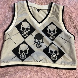 White gray and black sweater vest